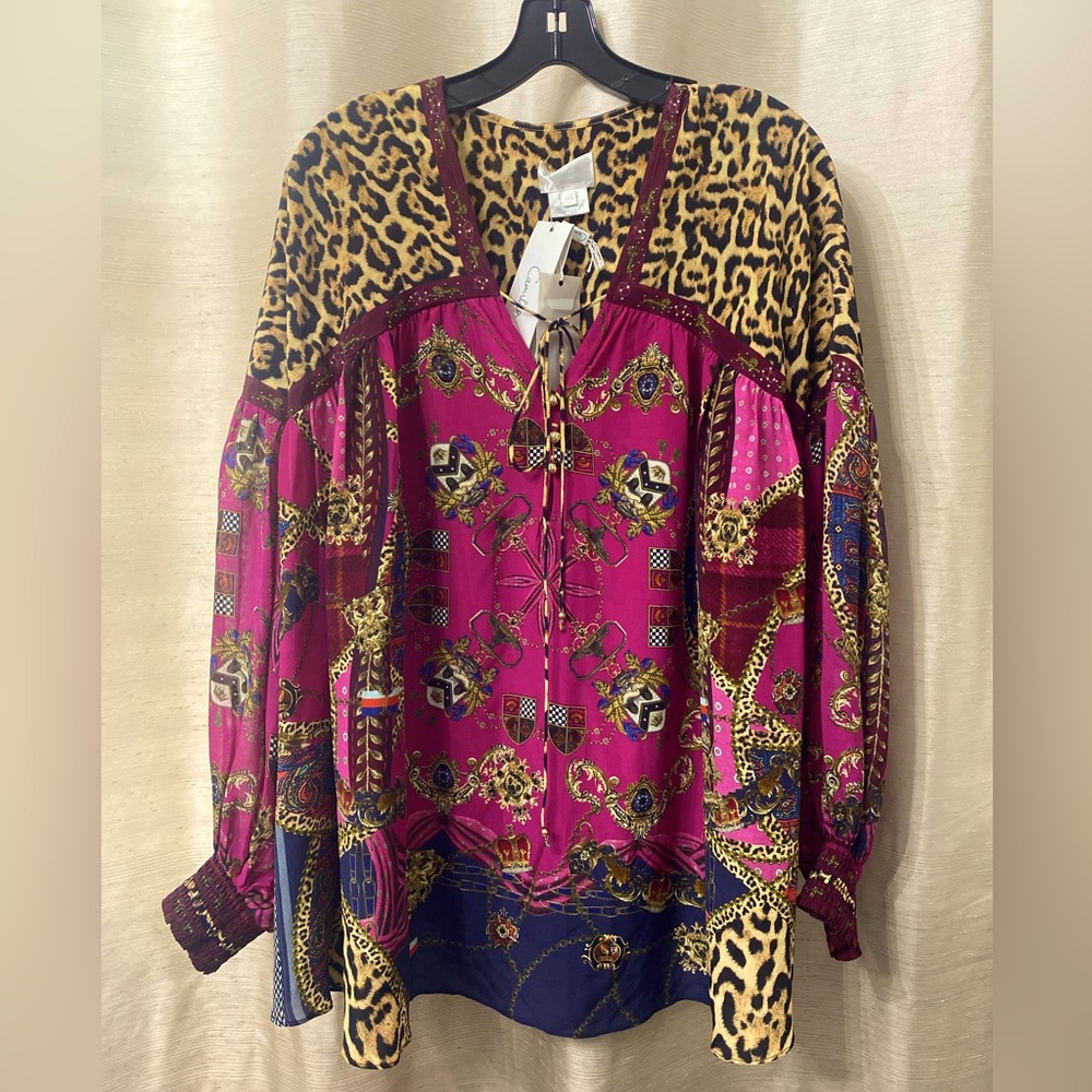 NWT Camilla Women's Blouson Blouse with NeckTie Dining Hall Darling Red Silk Top - Picture 6 of 10